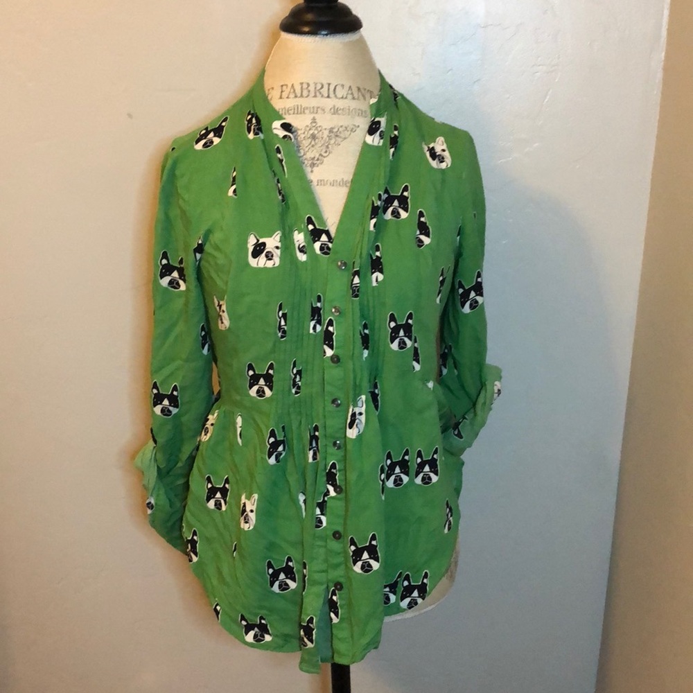 Anthropologie French Bulldog Blouse